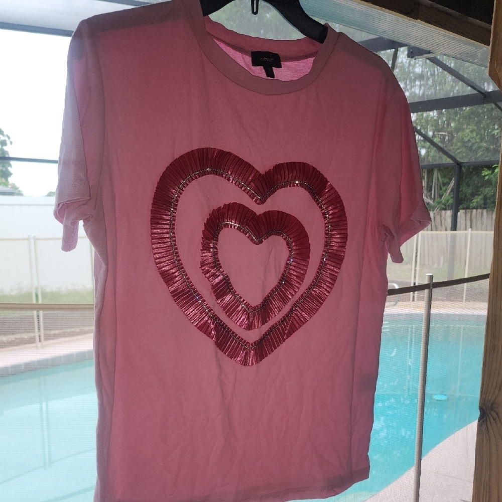 Pink Heart Embellished Women's Jersey Top